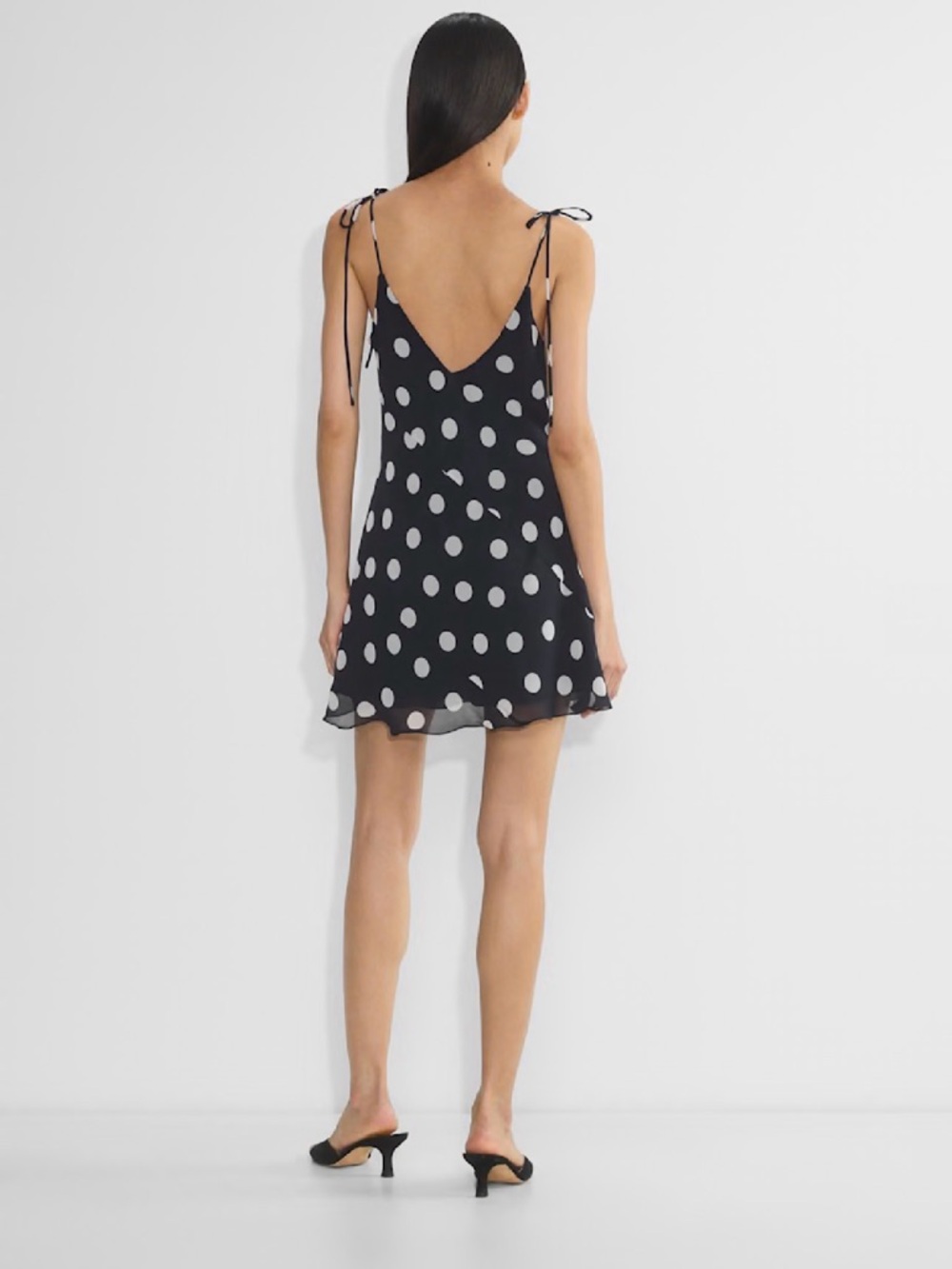 Aritzia Black Slip Mini Dress with White Polka Dots - Picture 3 of 6